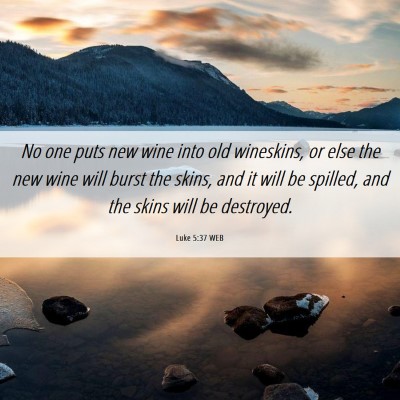 Picture 06 - Luke 5:37 WEB - No one puts new wine into old wineskins, or else - Bible Verse Picture