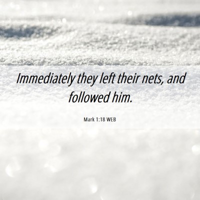 Picture 06 - Mark 1:18 WEB - Immediately they left their nets, and followed - Bible Verse Picture