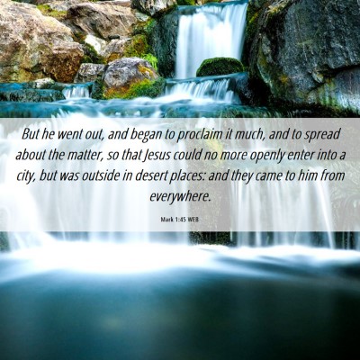 Picture 06 - Mark 1:45 WEB - But he went out, and began to proclaim it much, - Bible Verse Picture