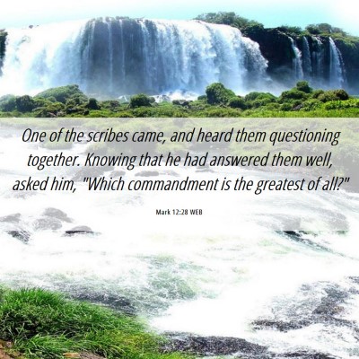 Picture 06 - Mark 12:28 WEB - One of the scribes came, and heard them - Bible Verse Picture