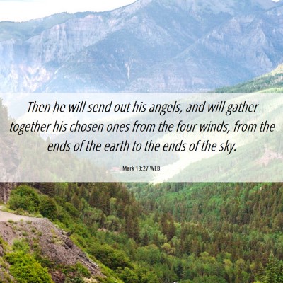 Picture 06 - Mark 13:27 WEB - Then he will send out his angels, and will gather - Bible Verse Picture