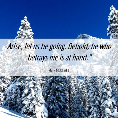 Picture 06 - Mark 14:42 WEB - Arise, let us be going. Behold, he who betrays me - Bible Verse Picture