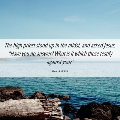 Picture 06 - Mark 14:60 WEB - The high priest stood up in the midst, and asked - Bible Verse Picture