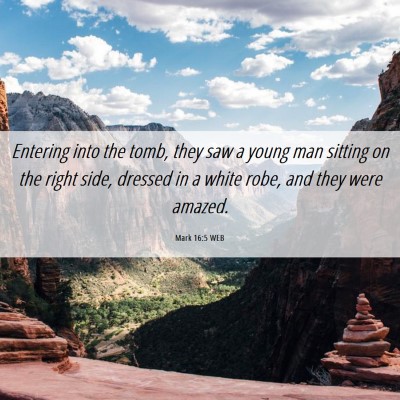 Picture 06 - Mark 16:5 WEB - Entering into the tomb, they saw a young man - Bible Verse Picture