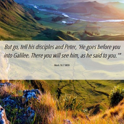 Picture 06 - Mark 16:7 WEB - But go, tell his disciples and Peter, 'He goes - Bible Verse Picture