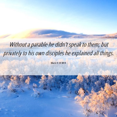 Picture 06 - Mark 4:34 WEB - Without a parable he didn't speak to them; but - Bible Verse Picture