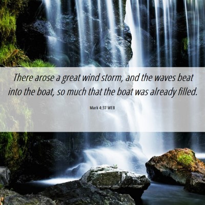 Picture 06 - Mark 4:37 WEB - There arose a great wind storm, and the waves - Bible Verse Picture
