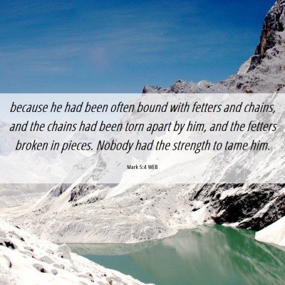 Picture 06 - Mark 5:4 WEB - because he had been often bound with fetters and - Bible Verse Picture