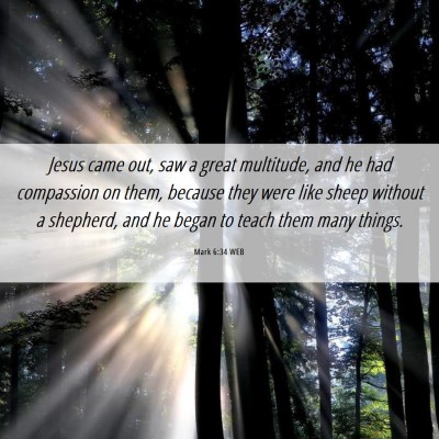 Picture 06 - Mark 6:34 WEB - Jesus came out, saw a great multitude, and he had - Bible Verse Picture