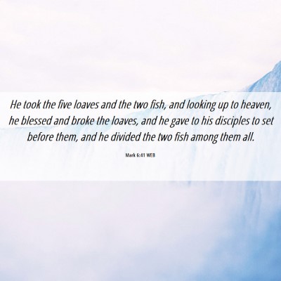 Picture 06 - Mark 6:41 WEB - He took the five loaves and the two fish, and - Bible Verse Picture