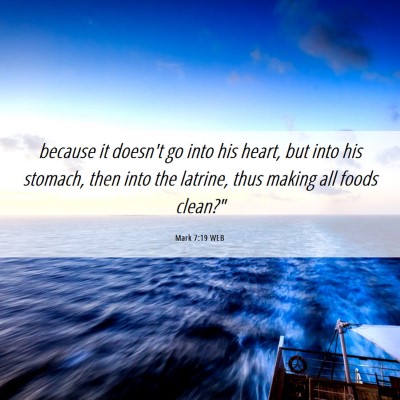 Picture 06 - Mark 7:19 WEB - because it doesn't go into his heart, but into - Bible Verse Picture