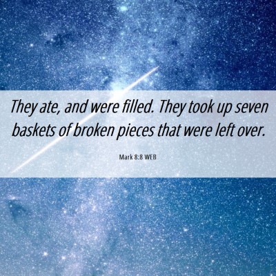 Picture 06 - Mark 8:8 WEB - They ate, and were filled. They took up seven - Bible Verse Picture