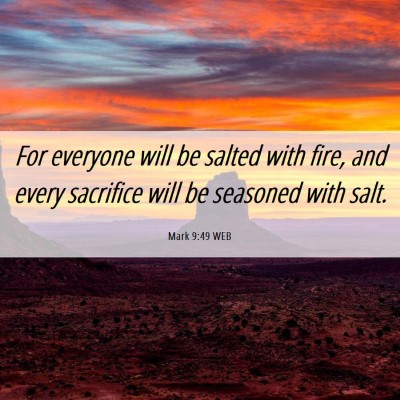 Picture 06 - Mark 9:49 WEB - For everyone will be salted with fire, and every - Bible Verse Picture