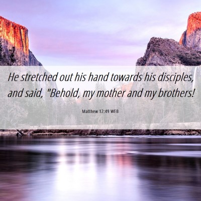Picture 06 - Matthew 12:49 WEB - He stretched out his hand towards his disciples, - Bible Verse Picture