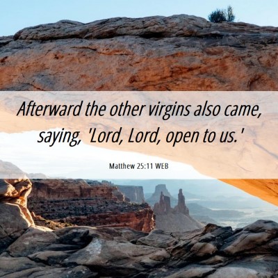 Picture 06 - Matthew 25:11 WEB - Afterward the other virgins also came, saying, - Bible Verse Picture