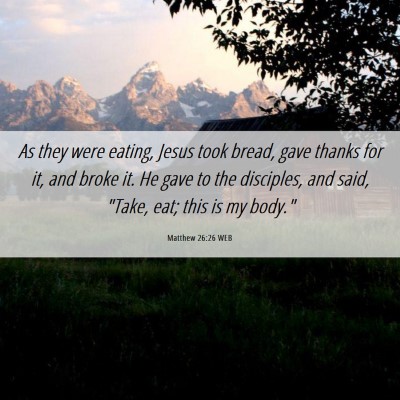 Picture 06 - Matthew 26:26 WEB - As they were eating, Jesus took bread, gave - Bible Verse Picture