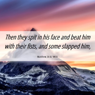 Picture 06 - Matthew 26:67 WEB - Then they spit in his face and beat him with - Bible Verse Picture
