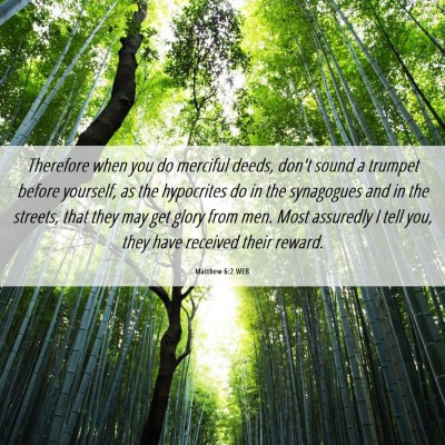 Picture 06 - Matthew 6:2 WEB - Therefore when you do merciful deeds, don't sound - Bible Verse Picture