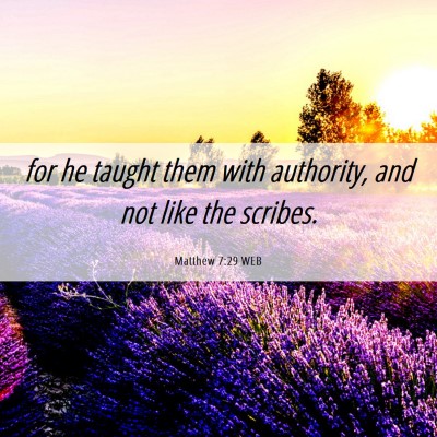 Picture 06 - Matthew 7:29 WEB - for he taught them with authority, and not like - Bible Verse Picture
