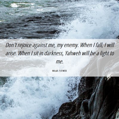 Picture 06 - Micah 7:8 WEB - Don't rejoice against me, my enemy. When I fall, - Bible Verse Picture