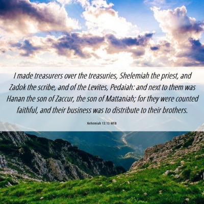 Picture 06 - Nehemiah 13:13 WEB - I made treasurers over the treasuries, Shelemiah - Bible Verse Picture