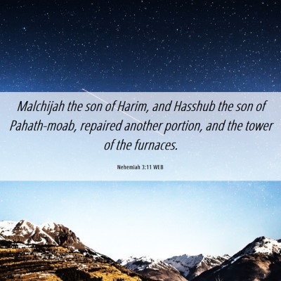 Picture 06 - Nehemiah 3:11 WEB - Malchijah the son of Harim, and Hasshub the son - Bible Verse Picture