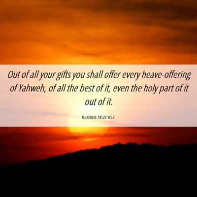 Picture 06 - Numbers 18:29 WEB - Out of all your gifts you shall offer every - Bible Verse Picture