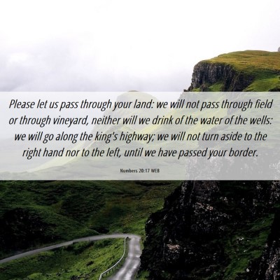 Picture 06 - Numbers 20:17 WEB - Please let us pass through your land: we will not - Bible Verse Picture