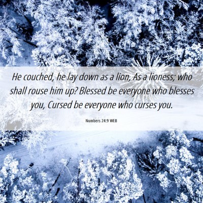 Picture 06 - Numbers 24:9 WEB - He couched, he lay down as a lion, As a lioness; - Bible Verse Picture