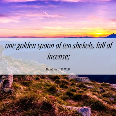 Picture 06 - Numbers 7:80 WEB - one golden spoon of ten shekels, full of - Bible Verse Picture