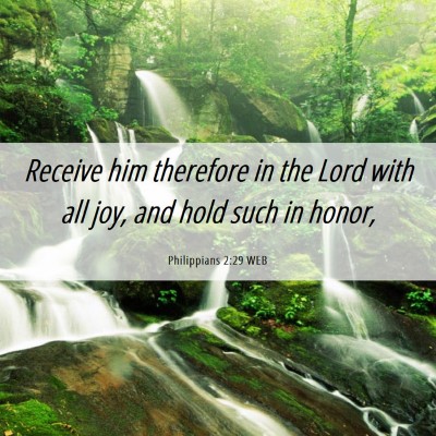 Picture 06 - Philippians 2:29 WEB - Receive him therefore in the Lord with all joy, - Bible Verse Picture