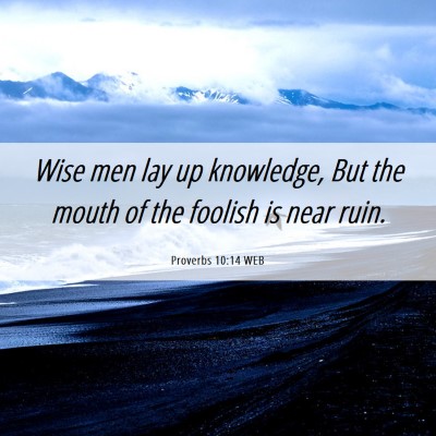 Picture 06 - Proverbs 10:14 WEB - Wise men lay up knowledge, But the mouth of the - Bible Verse Picture