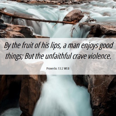 Picture 06 - Proverbs 13:2 WEB - By the fruit of his lips, a man enjoys good - Bible Verse Picture