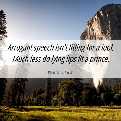 Picture 06 - Proverbs 17:7 WEB - Arrogant speech isn't fitting for a fool, Much - Bible Verse Picture
