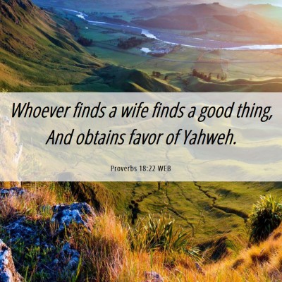 Picture 06 - Proverbs 18:22 WEB - Whoever finds a wife finds a good thing, And - Bible Verse Picture