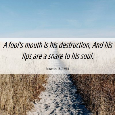 Picture 06 - Proverbs 18:7 WEB - A fool's mouth is his destruction, And his lips - Bible Verse Picture