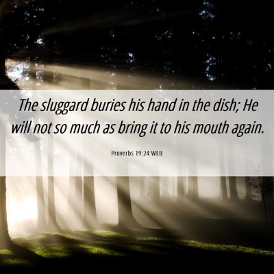 Picture 06 - Proverbs 19:24 WEB - The sluggard buries his hand in the dish; He will - Bible Verse Picture