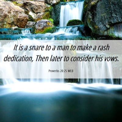 Picture 06 - Proverbs 20:25 WEB - It is a snare to a man to make a rash dedication, - Bible Verse Picture