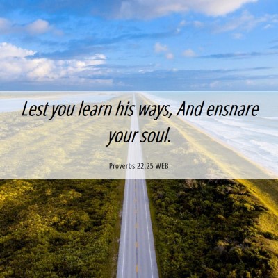 Picture 06 - Proverbs 22:25 WEB - Lest you learn his ways, And ensnare your - Bible Verse Picture