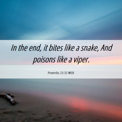 Picture 06 - Proverbs 23:32 WEB - In the end, it bites like a snake, And poisons - Bible Verse Picture