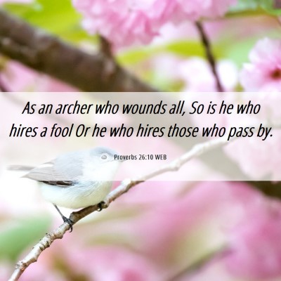 Picture 06 - Proverbs 26:10 WEB - As an archer who wounds all, So is he who hires a - Bible Verse Picture