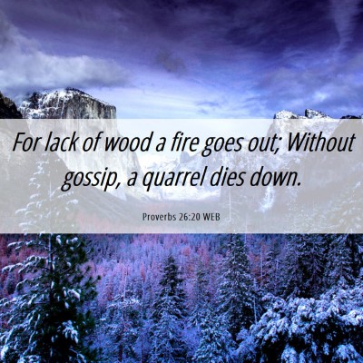 Picture 06 - Proverbs 26:20 WEB - For lack of wood a fire goes out; Without gossip, - Bible Verse Picture
