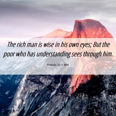 Picture 06 - Proverbs 28:11 WEB - The rich man is wise in his own eyes; But the - Bible Verse Picture