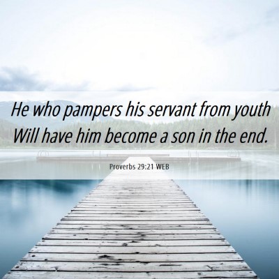 Picture 06 - Proverbs 29:21 WEB - He who pampers his servant from youth Will have - Bible Verse Picture
