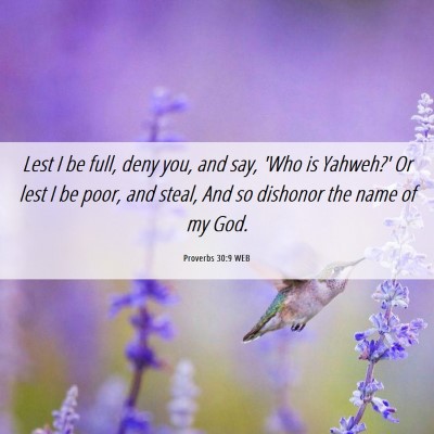 Picture 06 - Proverbs 30:9 WEB - Lest I be full, deny you, and say, 'Who is - Bible Verse Picture