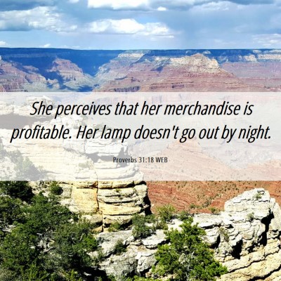 Picture 06 - Proverbs 31:18 WEB - She perceives that her merchandise is profitable. - Bible Verse Picture