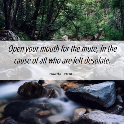 Picture 06 - Proverbs 31:8 WEB - Open your mouth for the mute, In the cause of all - Bible Verse Picture