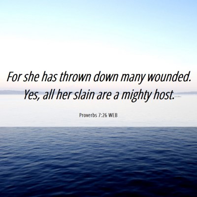 Picture 06 - Proverbs 7:26 WEB - For she has thrown down many wounded. Yes, all - Bible Verse Picture
