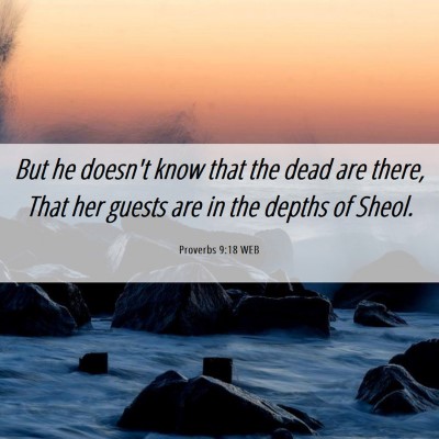 Picture 06 - Proverbs 9:18 WEB - But he doesn't know that the dead are there, That - Bible Verse Picture