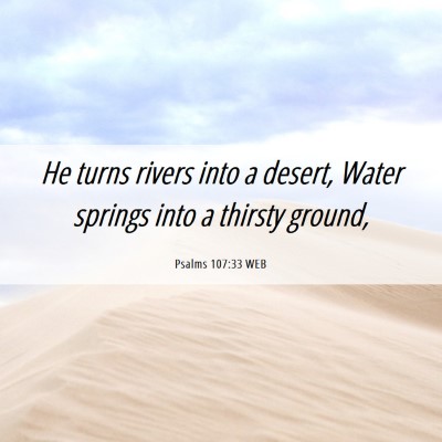 Picture 06 - Psalms 107:33 WEB - He turns rivers into a desert, Water springs into - Bible Verse Picture